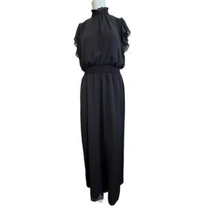 MSK Ladies Large Black Romper Jumper High Neck Flutter Short Sleeve One PC NWT